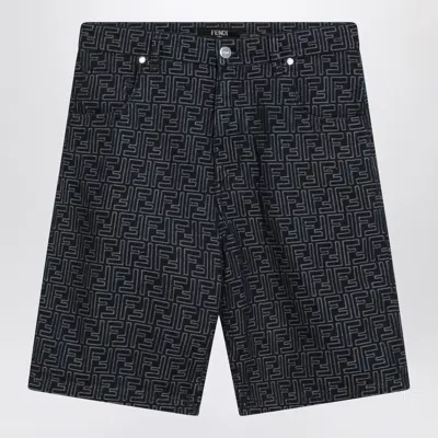 Fendi Jacquard Ff Blue Denim Shorts Men In Black