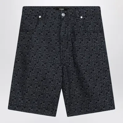 Fendi Jacquard Ff Blue Denim Shorts Men In Black