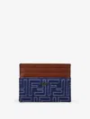 Fendi Jacquard Ff Fabric Cardholder With Denim Effect In Blue