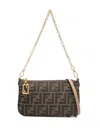 Fendi Jacquard Ff Fabric Uette Pouch With Chain Bags In Brown