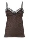 Fendi Jacquard Ff Lace-trimmed Top In Brown