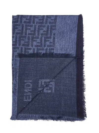 Fendi Jacquard Ff Logo Shawl In Blue