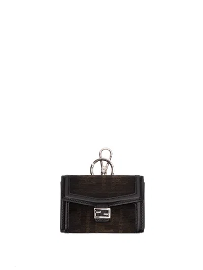 Fendi Jacquard `ff Nano Baguette` Keychain In Brown