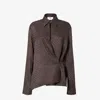 Fendi Silk Ff Jacquard Crossover Shirt In Brown