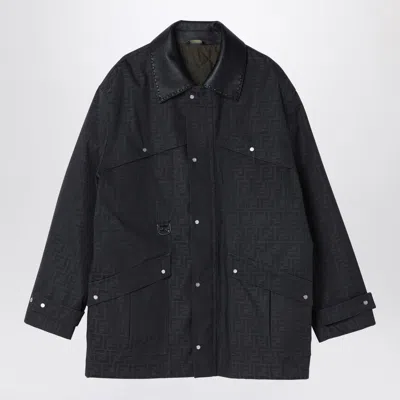 FENDI FENDI JACQUARD FF WAXED BROWN BLOUSON MEN