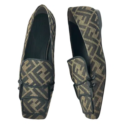 Pre-owned Fendi Jacquard Ffreedom Square Toe Ff Zucca Logo Ballet Flats Loafers 36.5 In Black
