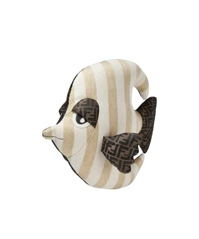 Fendi Jacquard Fish Cushion In White And Sand