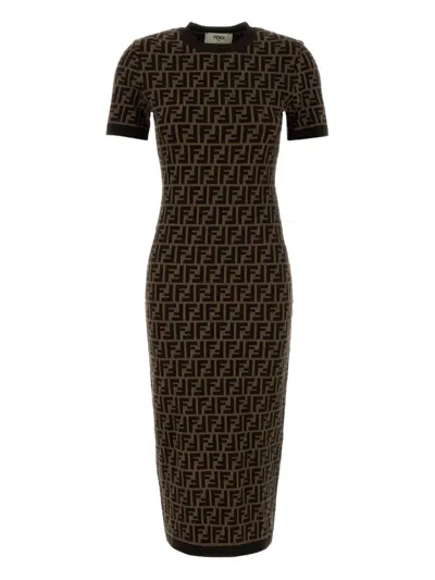 Fendi Women Embroidered Stretch Cotton Blend Dress In Multi