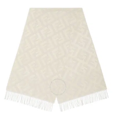 Fendi Jacquard Fringed Edges Cashmere Scarf In Neutral