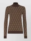 Fendi Ff Jacquard Turtleneck Sweater In Brown