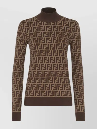FENDI JACQUARD KNIT HIGH COLLAR JUMPER