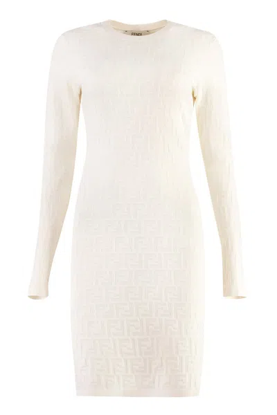 Fendi Jacquard Knit Mini-dress In White