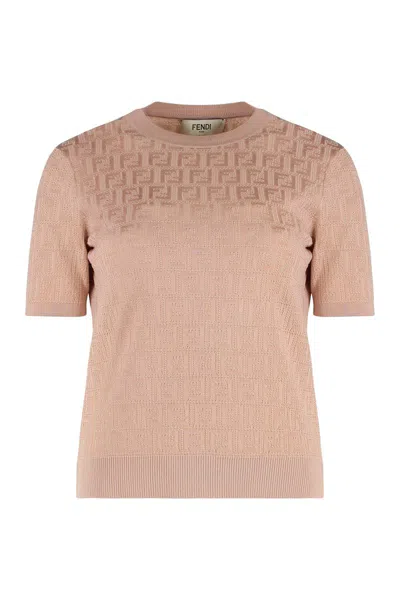 Fendi Jacquard Knit T-shirt In Pink