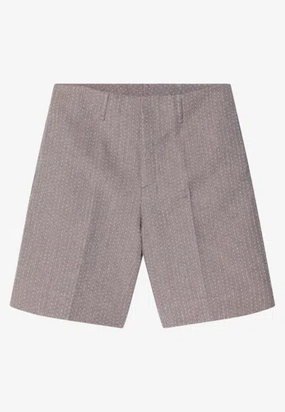 Fendi Jacquard Linen Shorts In Gray