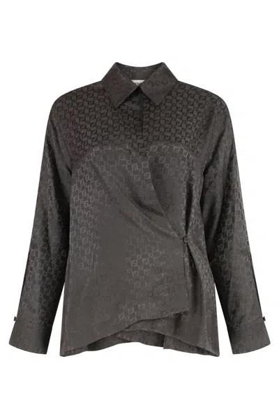 Fendi Jacquard Logo Silk Shirt In Brown