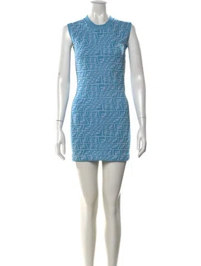 Pre-owned Fendi Jacquard Mini Dress In Blue