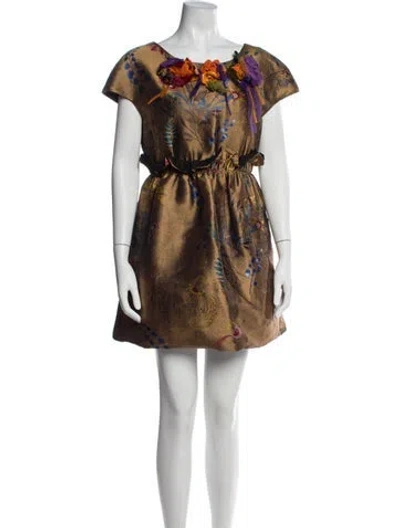 Pre-owned Fendi Jacquard Mini Dress In Brown