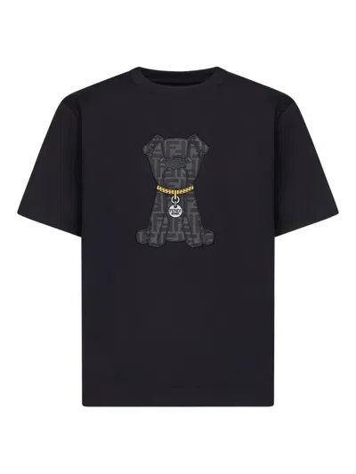 Fendi Cotton T Shirt Short Sleeves Crew Neck Graphic In Black