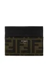 Fendi Brown Card-holder With Metal Lettering In Leather And Ff Canvas Man