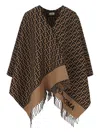 Fendi Jacquard-pattern Fringed Poncho In Brown