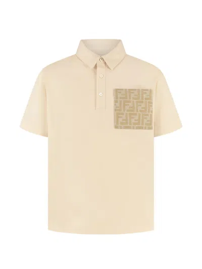 Fendi Kids' Jacquard-pocket Polo Shirt In Neutral