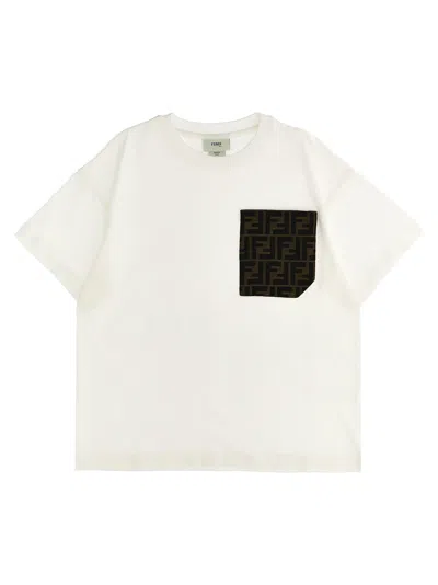 Fendi Kids' Jacquard Pocket T-shirt In White