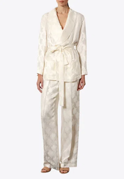 Fendi Jacquard Silk Belted Jacket In Neutral