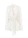 Fendi Jacquard Silk Blazer With Floral Motif In White