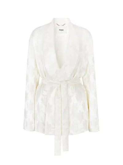FENDI JACQUARD SILK BLAZER WITH FLORAL MOTIF