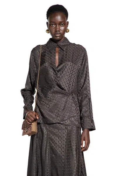 FENDI JACQUARD SILK SHIRT WITH WRAP DETAIL
