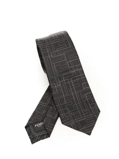 Fendi Jacquard Silk Tie Ties And Bow Ties Black In Gray