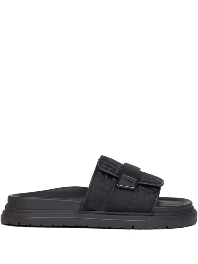 Fendi Adjustable Comfort Sandals With Tone-on-tone Details In Black