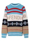Fendi Multicolor Sweater For Kids With Logo In Blue