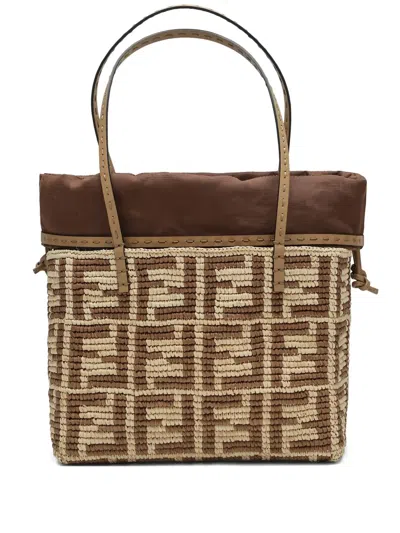 Fendi Jacquard Tote Bag In Brown