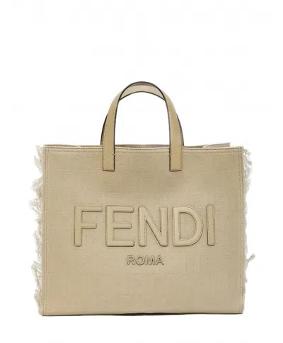 Fendi Jacquard Tote Handbag For Men In Sand