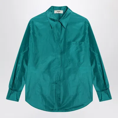 Fendi Jade Green Silk Mini Shirt In Blue