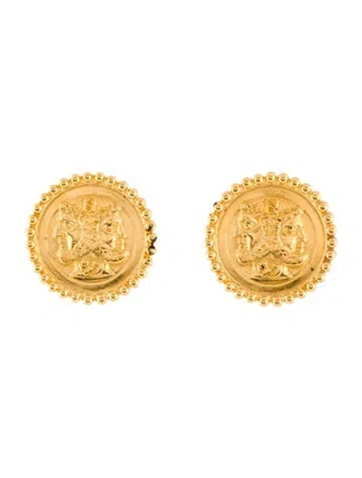 Pre-owned Fendi Janus Coin Clip-on Earrings In Multi