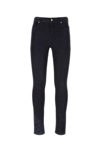 Fendi 'handcrafted' Straight Leg Denim Trousers In Navy