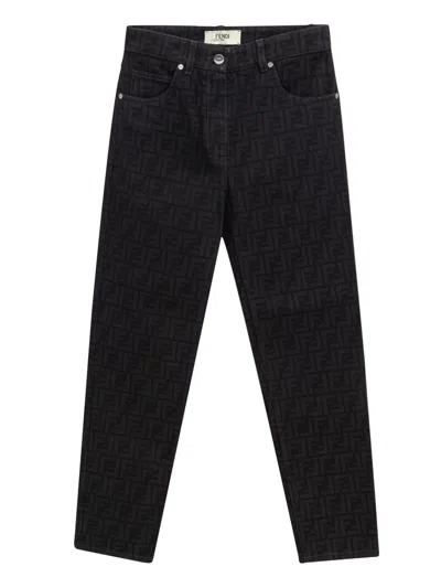 Fendi Jeans Black  Logo Jacquard In Nero