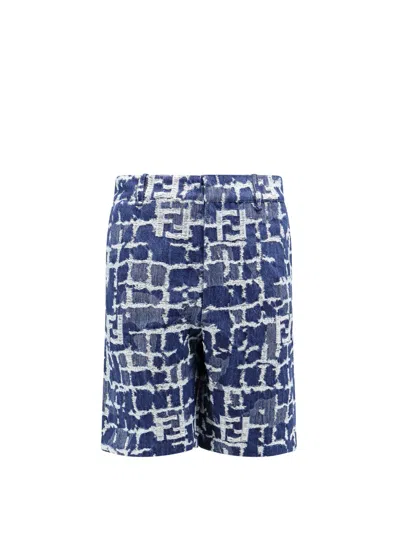 Fendi Ff Jacquard Denim Shorts In Blue