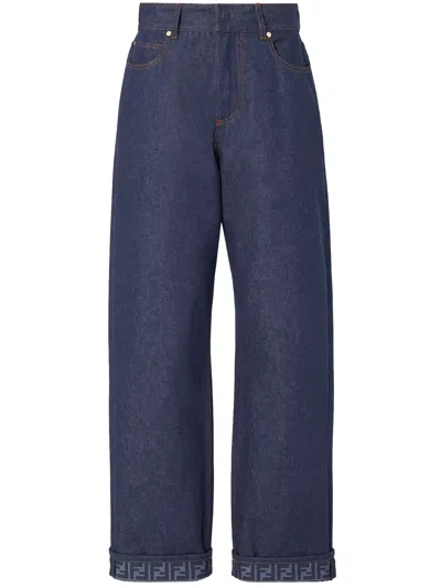 Fendi Jeans Lunghi In Denim In Blue