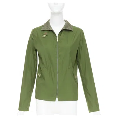 Pre-owned Fendi Jeans Vintage Green Nylon Technical Small Logo Zip Up Jacket