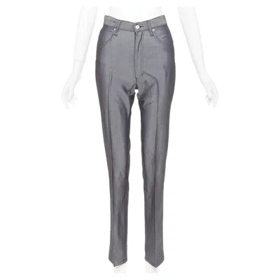 Pre-owned Fendi Jeans Vintage Grey Yellow Logo Tab Pocket High Waisted Slim Pants