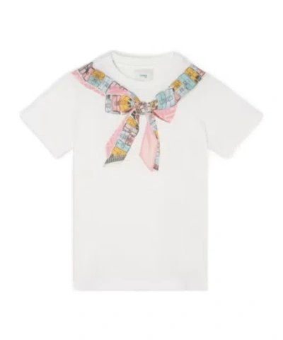 Fendi Jersey Junior T-shirt With Multicolour Print In White