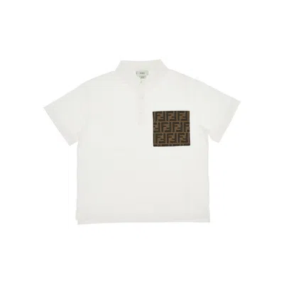 Fendi Jersey Polo Shirt With Ff Pocket Kids In White