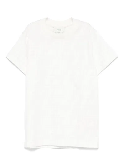 Fendi Kids' T-shirt In Jersey Con Logo Ff Tono Su Tono All-over In White