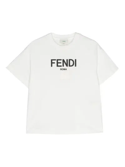 Fendi Kids' Jersey Tinto T-shirt In Zne White Black