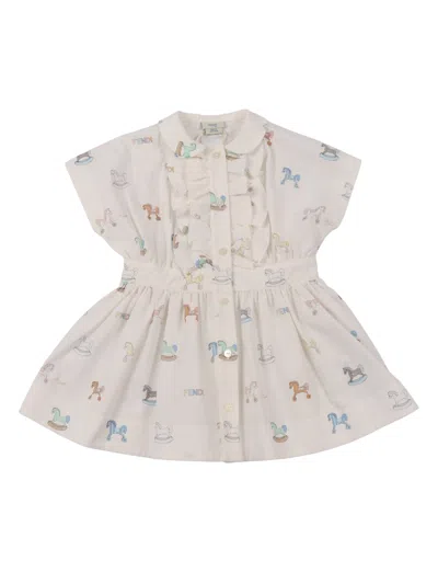 Fendi Jr Kids'  Abito Little Horses In Neutral