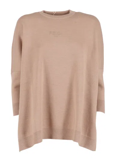 Fendi Jr Kids'  Abito Wool Knit Logo In Brown