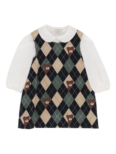 Fendi Jr Kids' Argyle Bear Print Dress In Multi